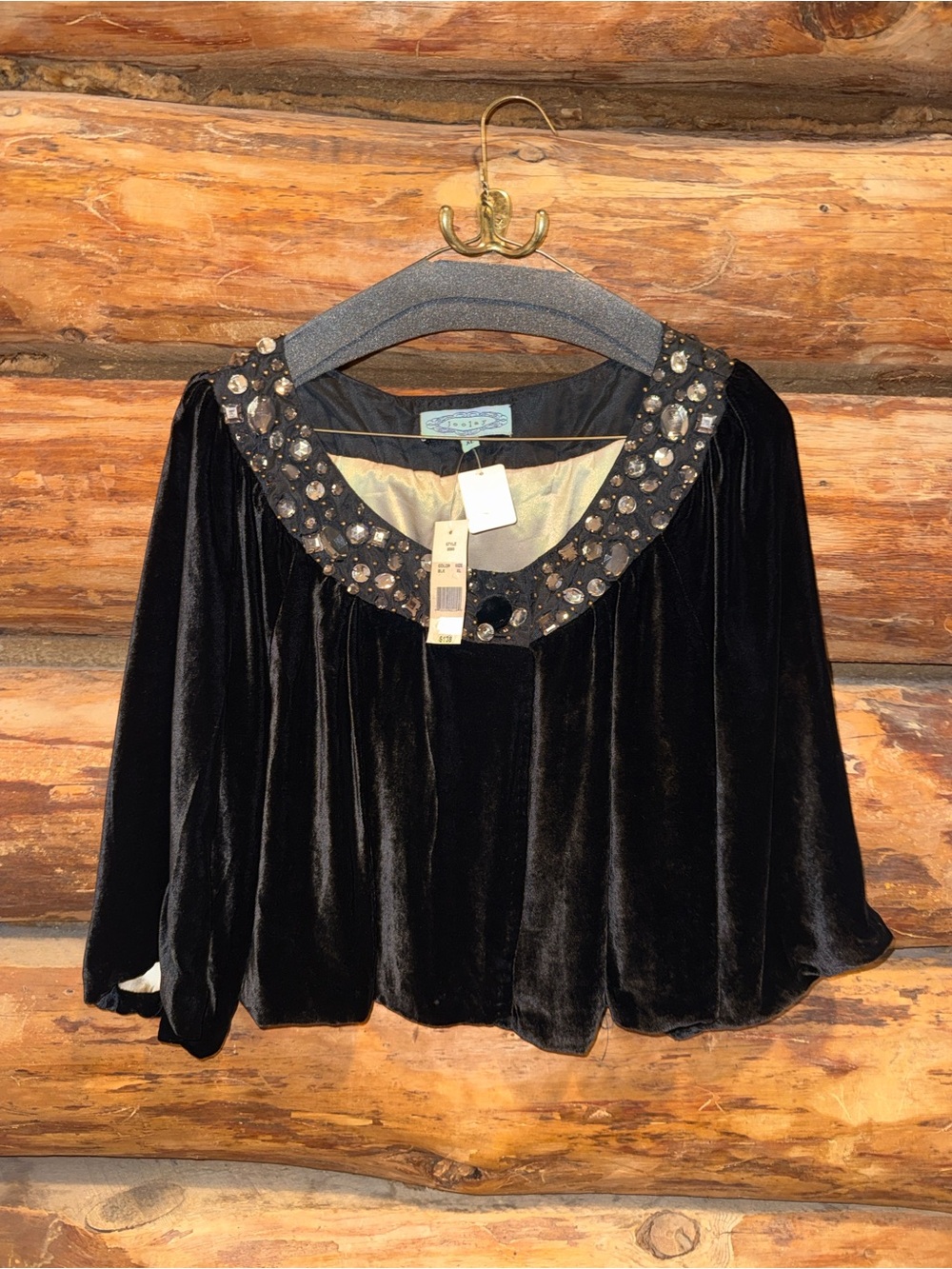 🖤Gorgeous NWT XL vintage Joolay XL Black Embellished Silk Blend Evening Top